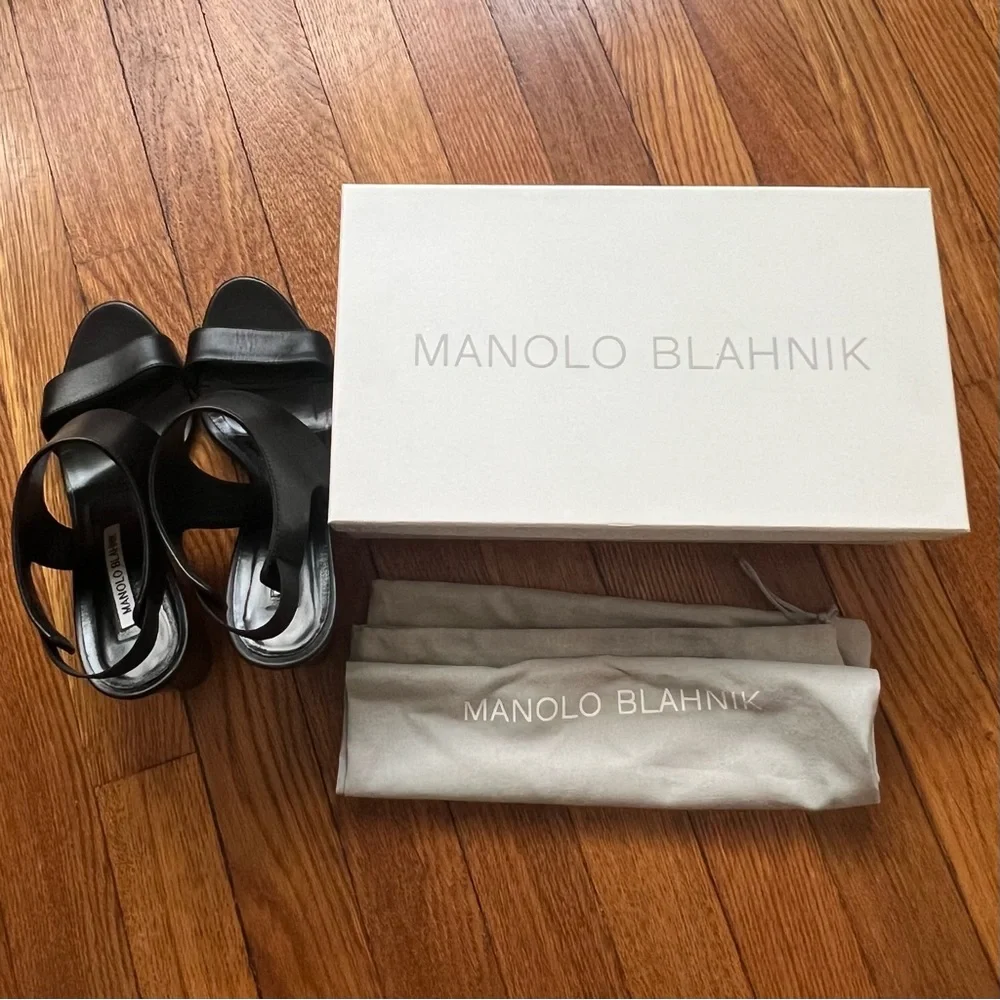 Manolo Blahnik Loyal Black Calf Leather Size 37-1/2 - Picture 1 of 8